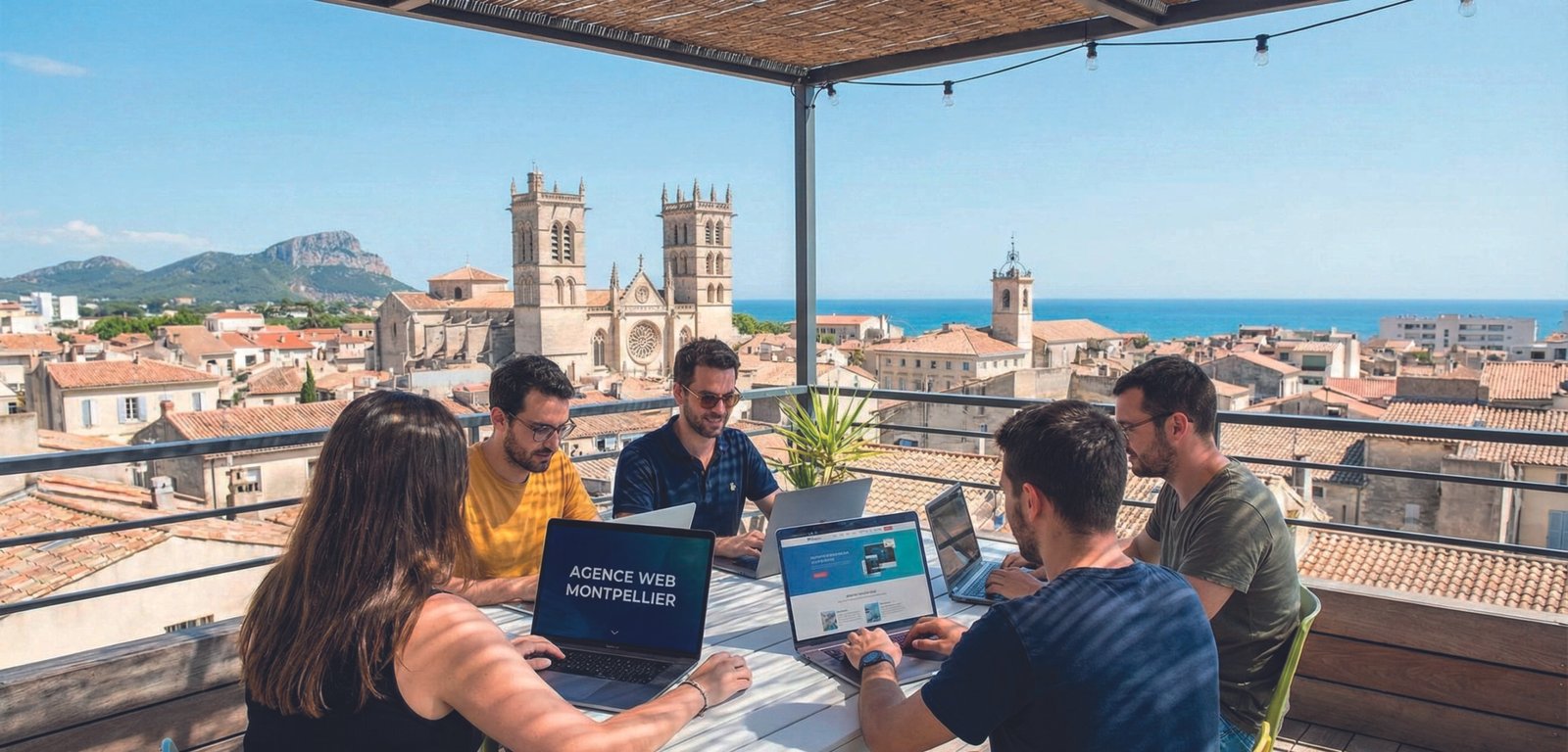 Équipe travaillant sur une terrasse à Montpellier